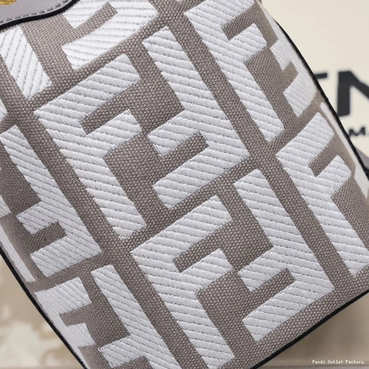 Vintage HOT Tresor Mon Grey Bag Fendi Canvas FF Motif Bucket with In Handle Woven Mini 0813